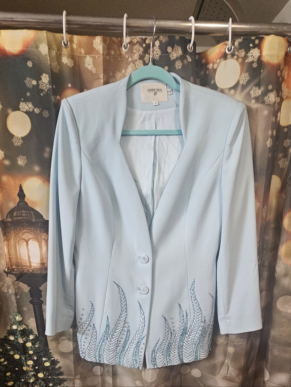 Light Blue Embellished Women's Blazer Jacket